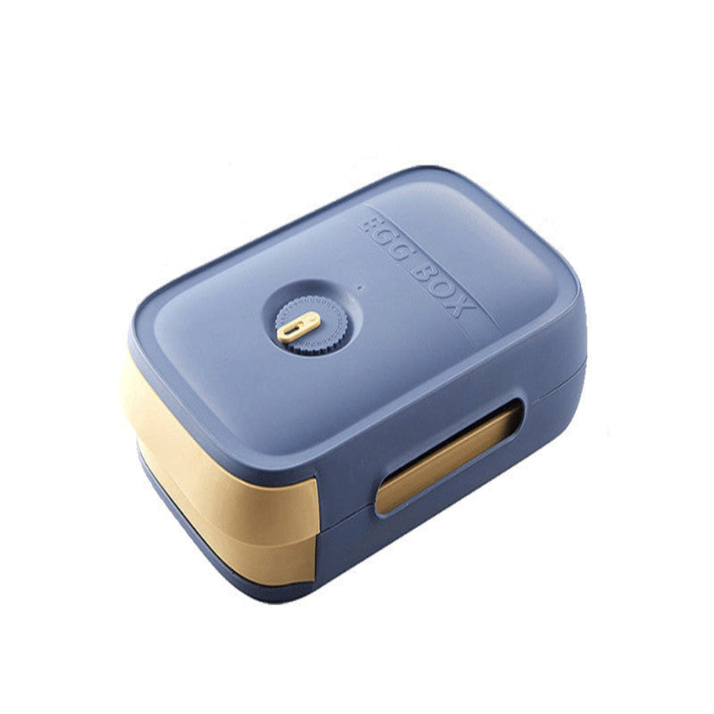 Blue and gold compact box with dimensions labeled on a white background