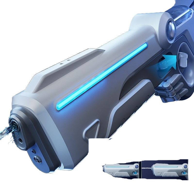 High-tech water gun with electric pulse feature on a dark background