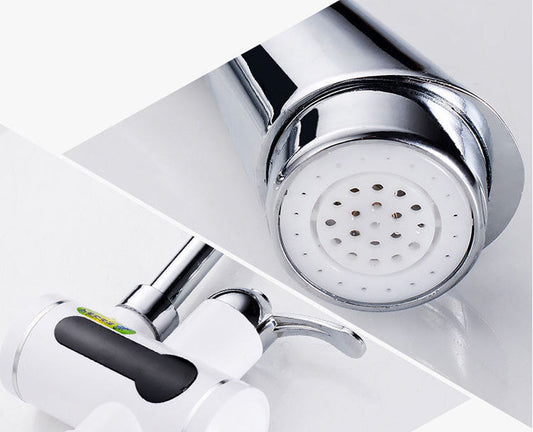 Chrome shower head and control handle on a white background