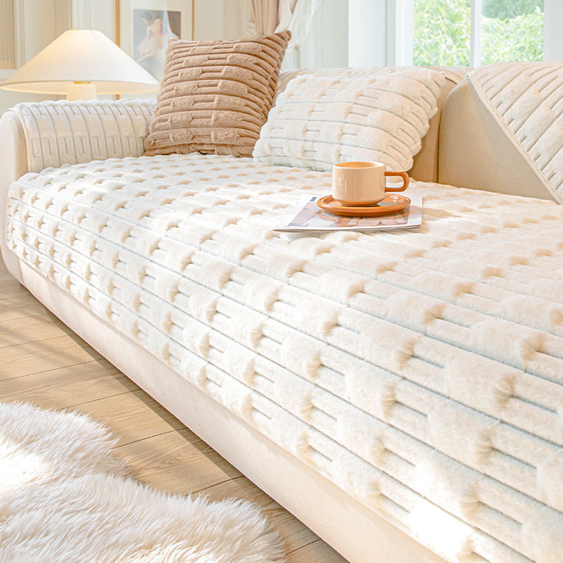 Rabbit Plush Sofa Cushion – Winter Thickened Fleece Comfort Cover