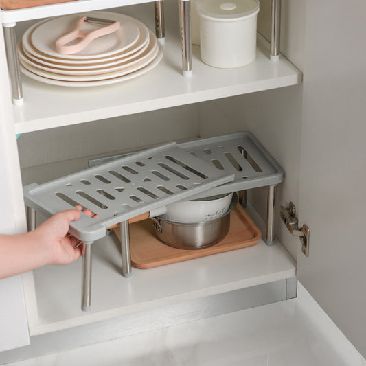 Telescopic Cabinet Layered Shelf Organizer – Retractable Kitchen & Bathroom Storage Rack