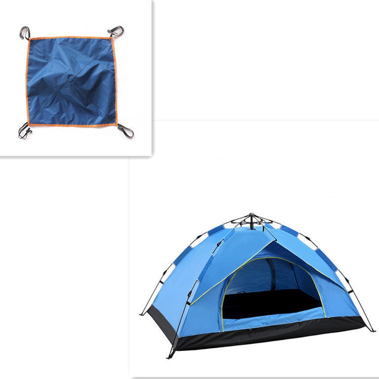 Blue camping tent with a smaller blue bag on a white background, labeled for 3 to 4 people.