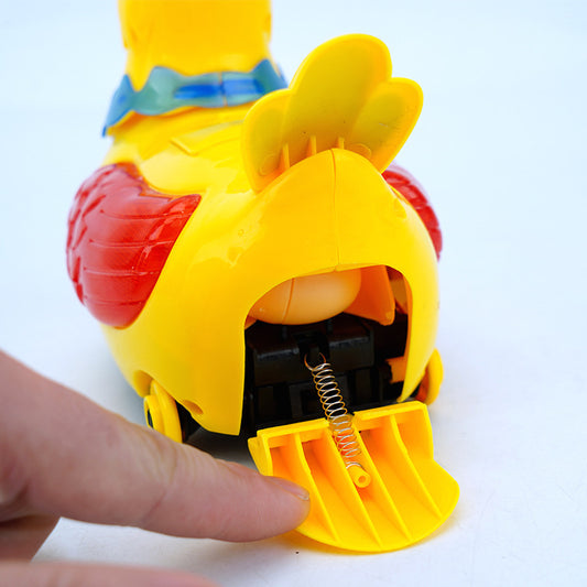 Toy figure of a character with a yellow helmet and red heart, held by a hand on a white background.