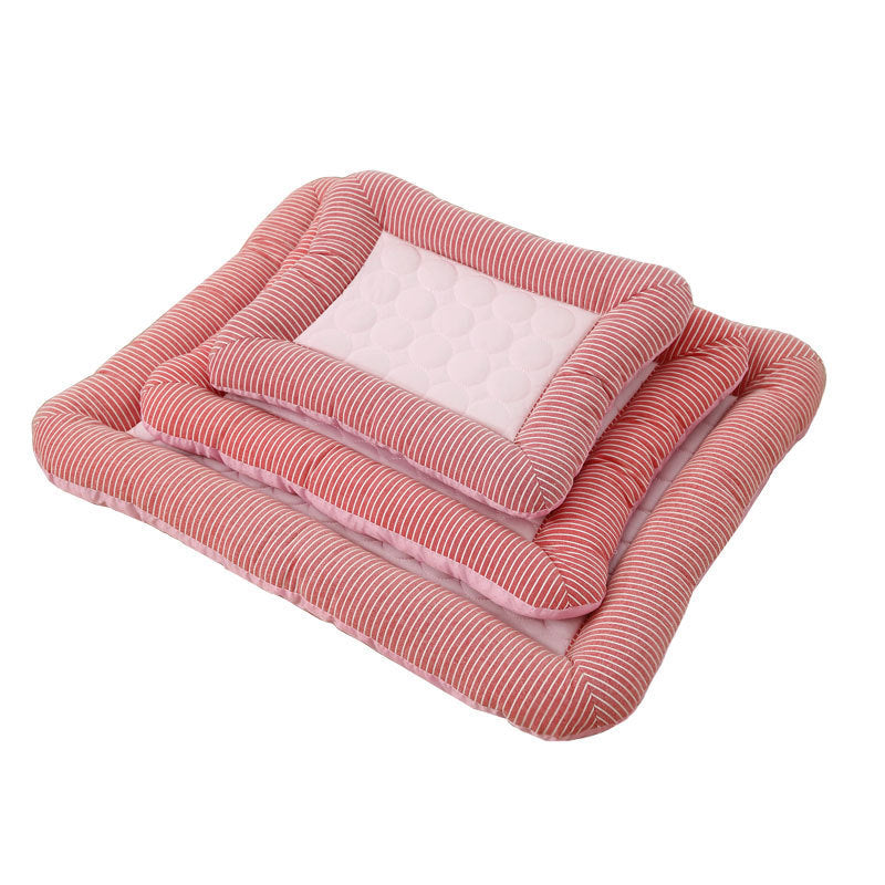Pink striped pet bed on a white background