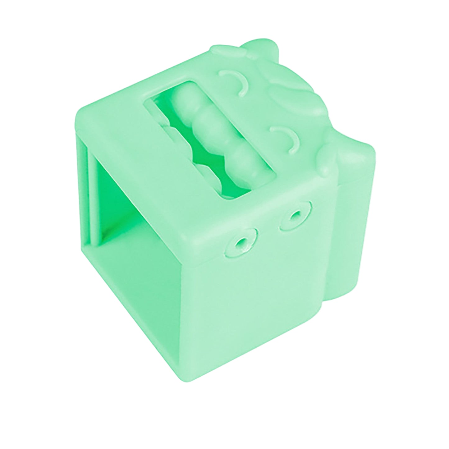 Green plastic component with dimensions labeled on a white background