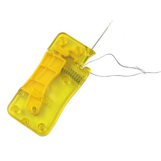 Yellow plastic tool with a wire on a white background