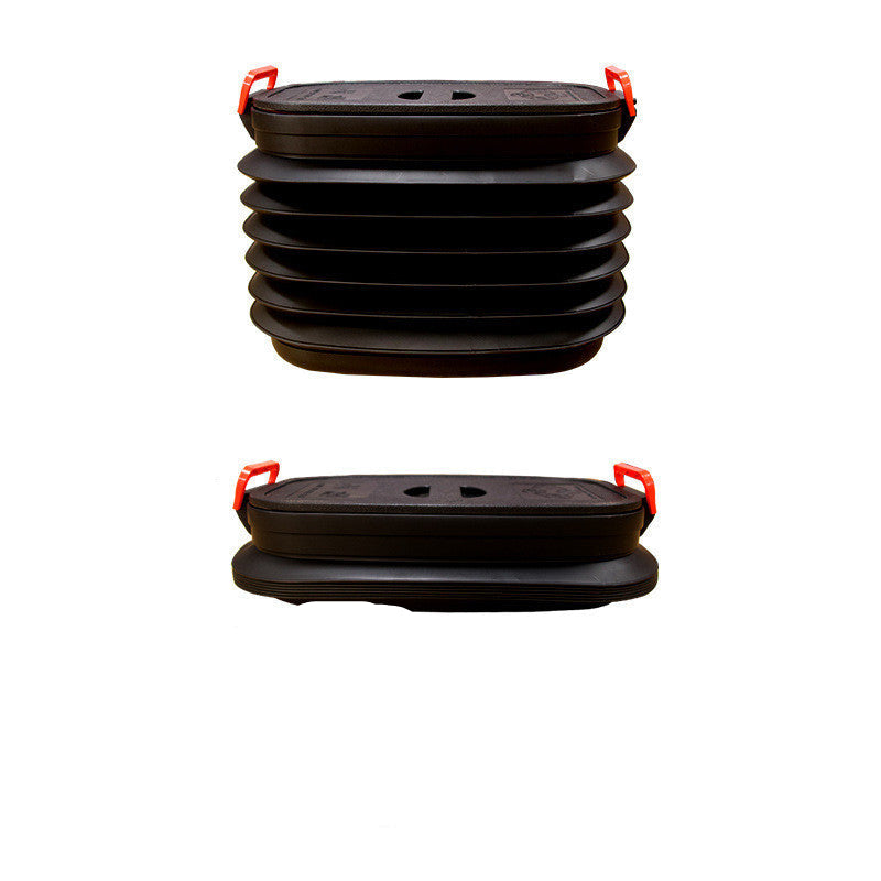 Black inflatable container with dimensions on a white background
