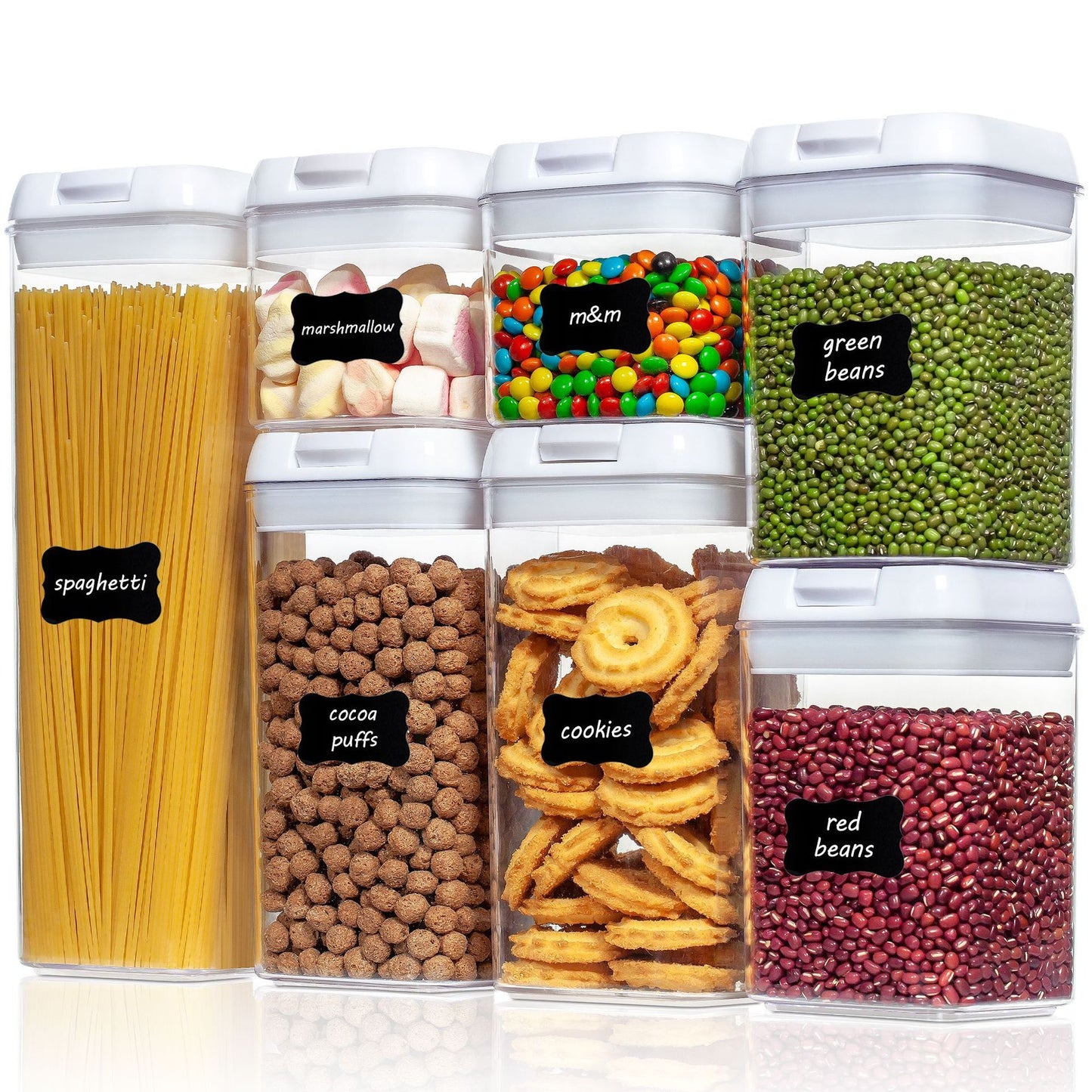 Whole Grains Plastic Seven-Piece Transparent Airtight Jar – Square Food Storage Containers