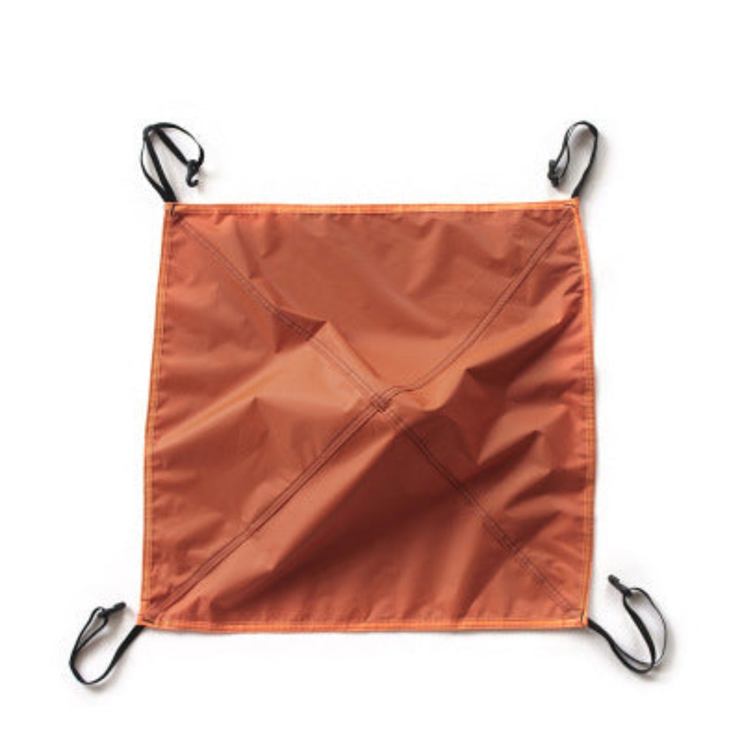Orange hammock for pets with four metal hooks on a white background