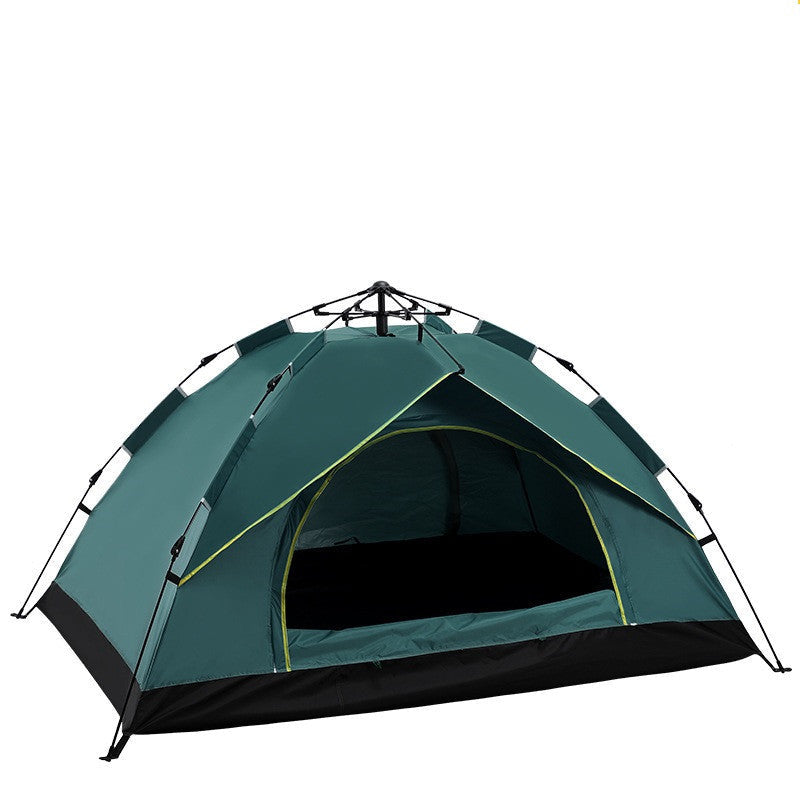 Green camping tent with text indicating capacity for 3 to 4 people on a white background