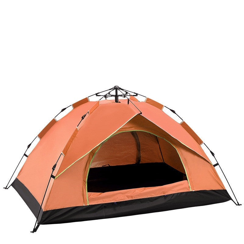 Orange tent with text indicating capacity for 3 to 4 people on a white background