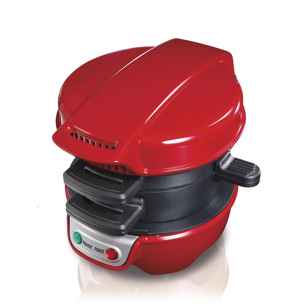 Red and black Hamburger Maker on a white background