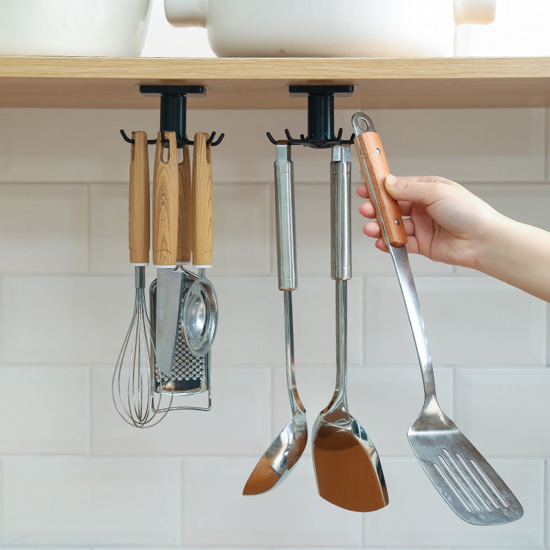 360-Degree Rotating Kitchen Storage Rack – Multi-Row Hook Organizer