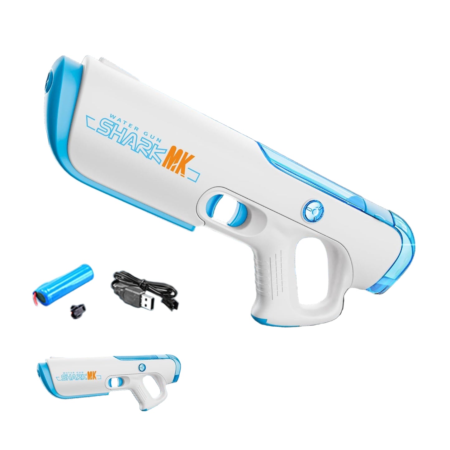 Pulse electric water gun with shark mk branding on a dark background