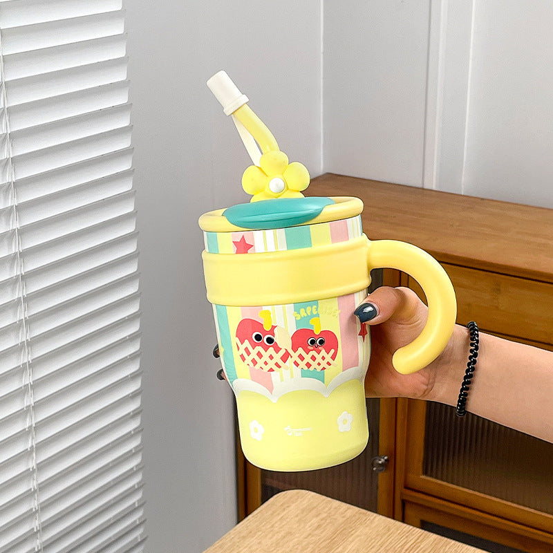 Large Capacity Vacuum Cup Cold-keeping Straw Double Drink