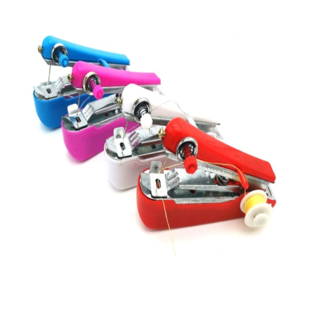 Set of colorful sewing threaders on a white background with a blue threader highlighted.
