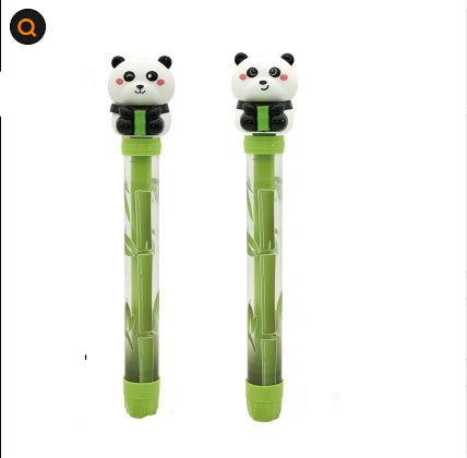 Two panda-shaped pens with measurements and weight displayed on a white background