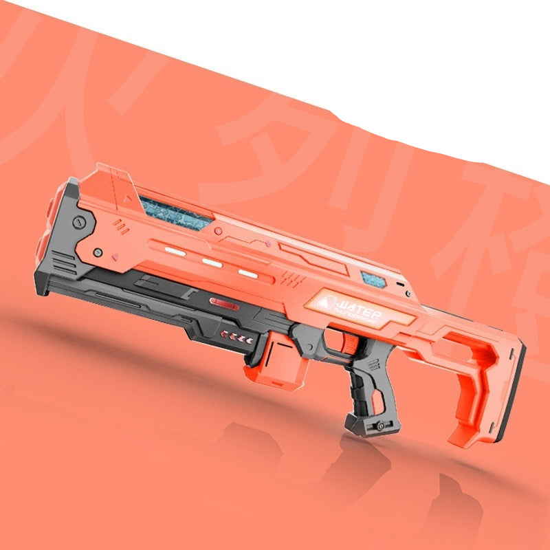 Orange and black water gun on an orange background with 'Thunderstorm' branding.