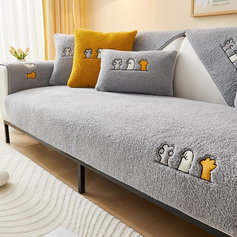 Non-Slip Thick Lambskin Sofa Cushion – Plush Dust Cover with Modern Simplicity
