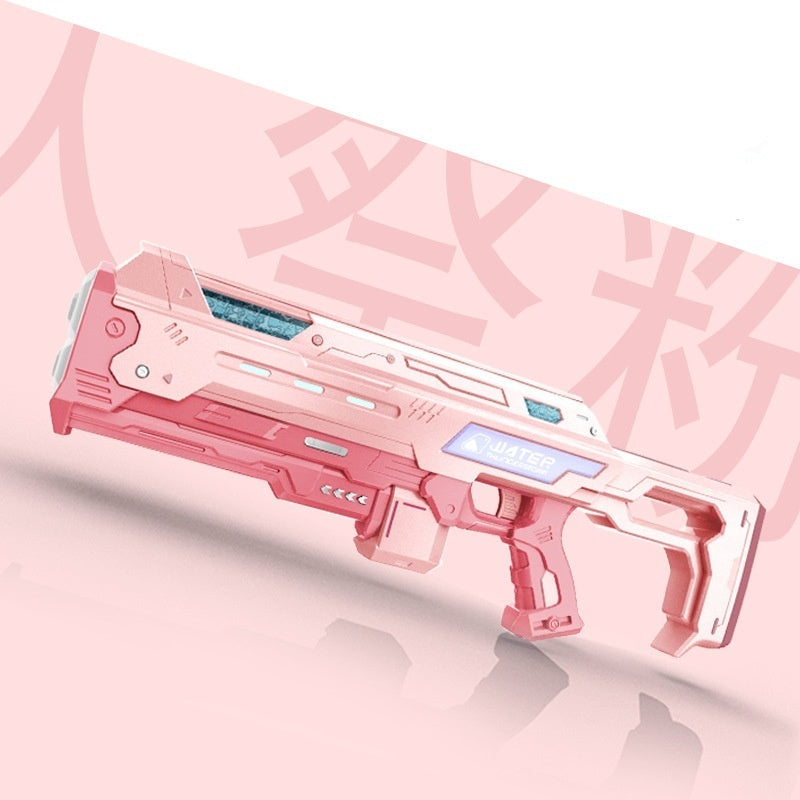 Pink futuristic device with digital display on a pink background, featuring the brand 'Water Thunderstorm'.