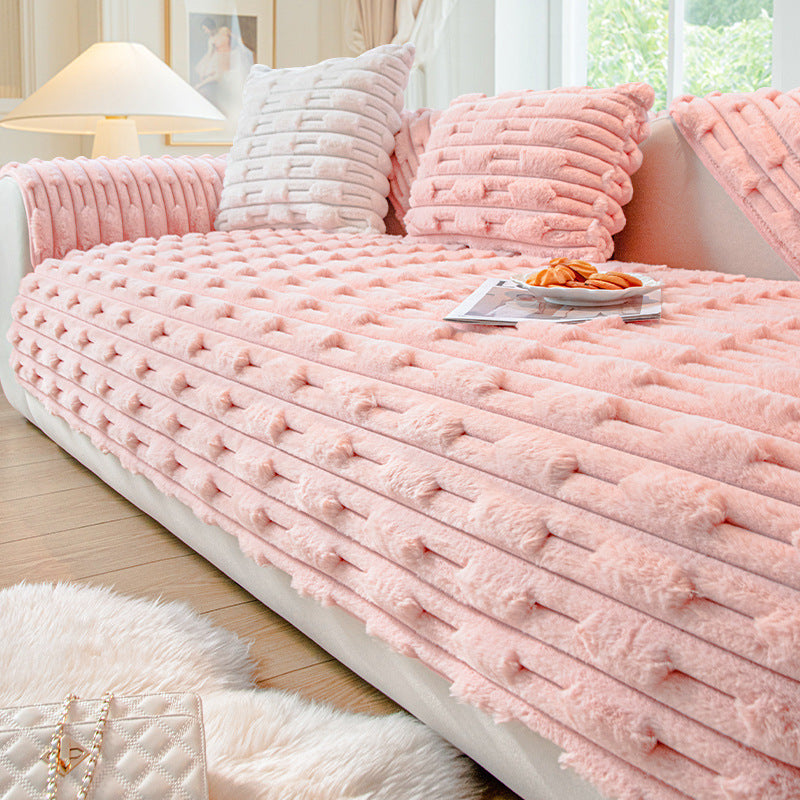 Rabbit Plush Sofa Cushion – Winter Thickened Fleece Comfort Cover