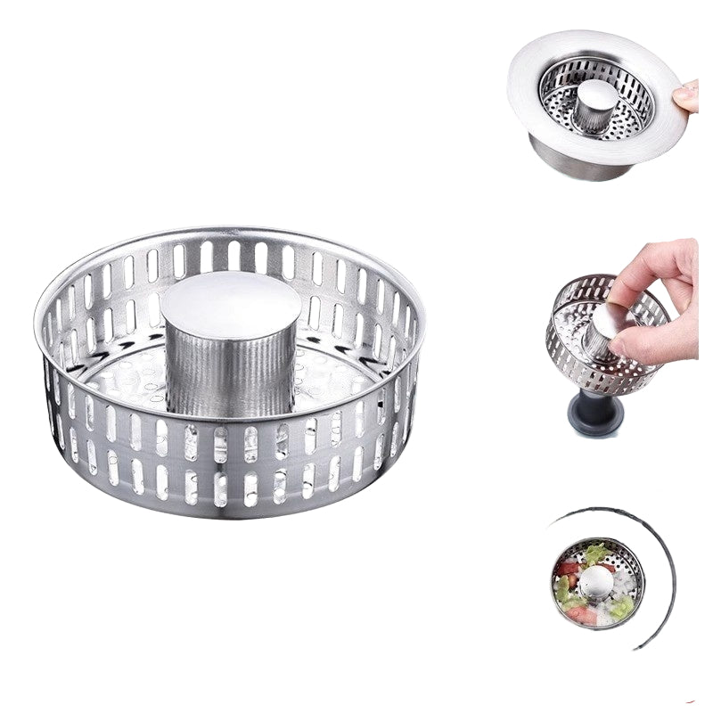 Sink bounce filter special basket with dimensions and installation instructions on a white background.