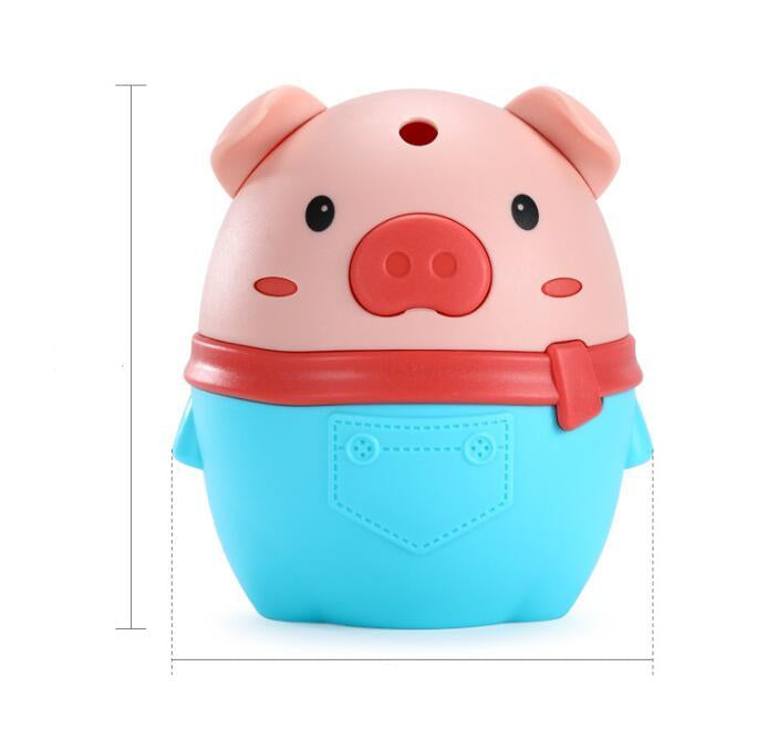 Cute pig-shaped container with measurements on a white background
