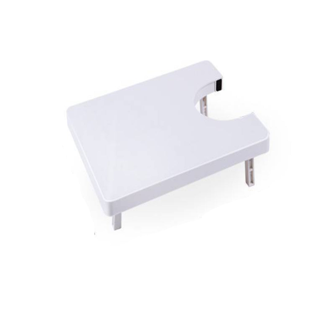 White wall-mounted shelf with dimensions on a white background