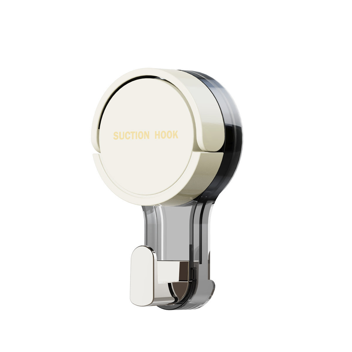 Suction hook with beige circular component on a white background