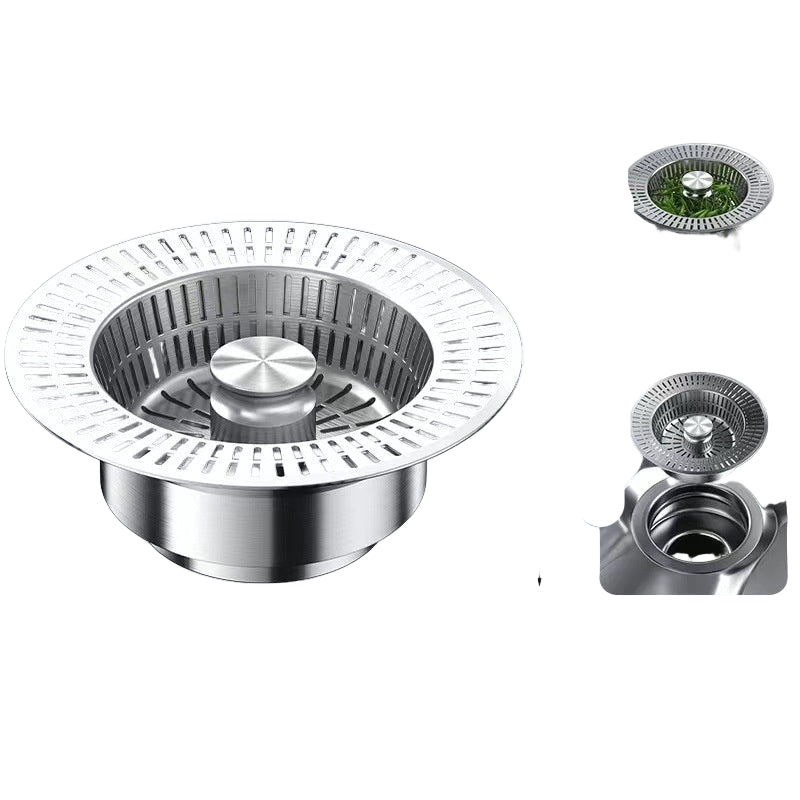 Stainless steel filter plug with dimensions and features on a white background