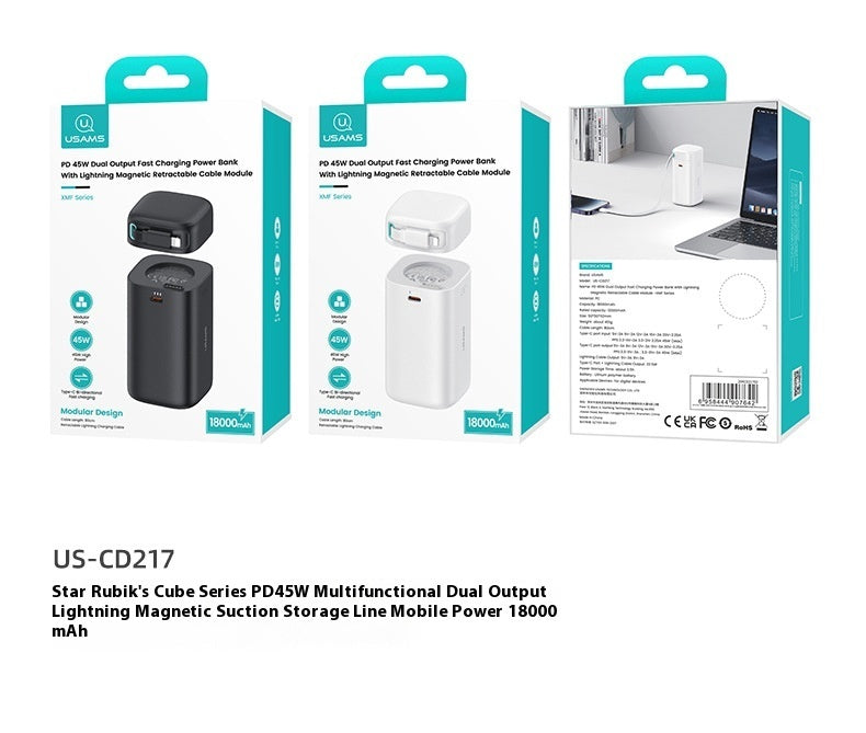 Multifunctional Dual-port Fast Charge Lightning Magnetic Holder Line Mobile Power Supply