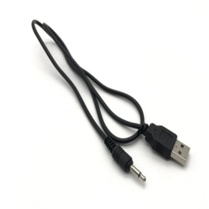 Black USB cable with a plug on a white background