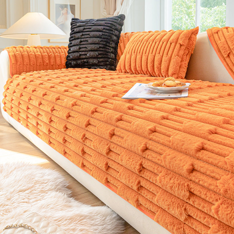 Rabbit Plush Sofa Cushion – Winter Thickened Fleece Comfort Cover
