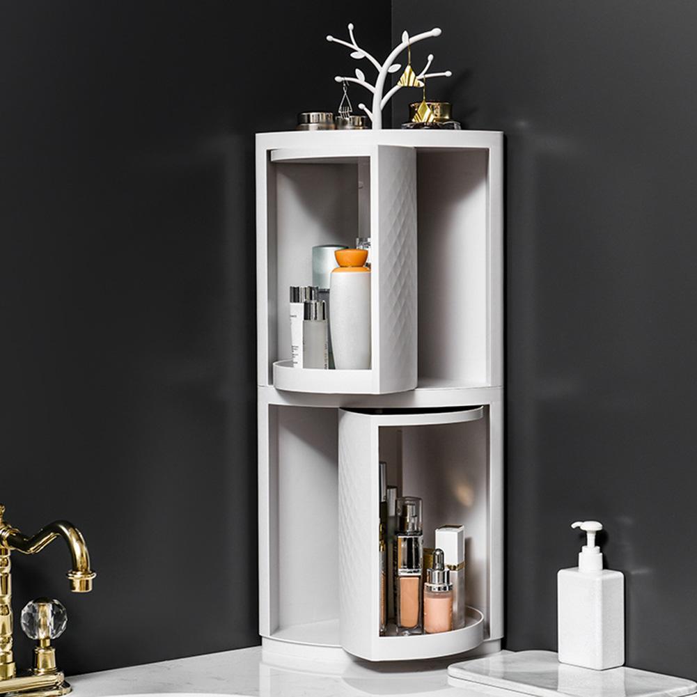 Rotatable Bathroom Makeup Organizer – Wall-Mounted Corner Plastic Storage Rack