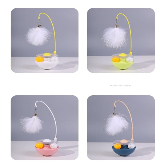 Four color options of a decorative item with fluffy white balls on a gray background.