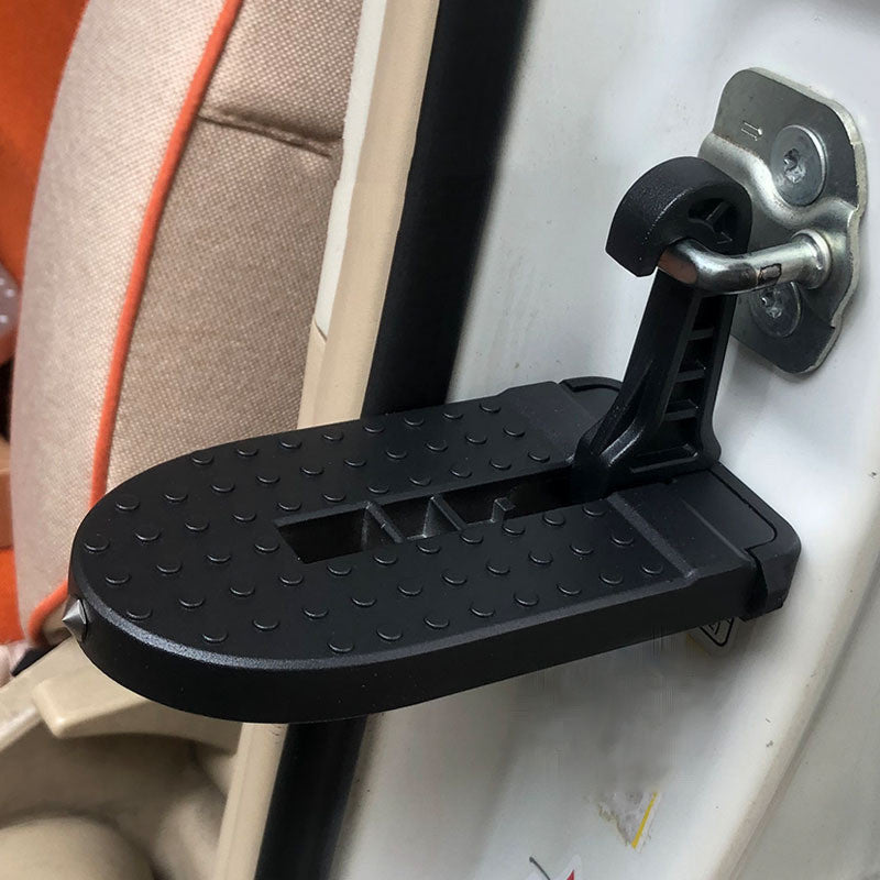 Car door step with textured platform attached to a car door