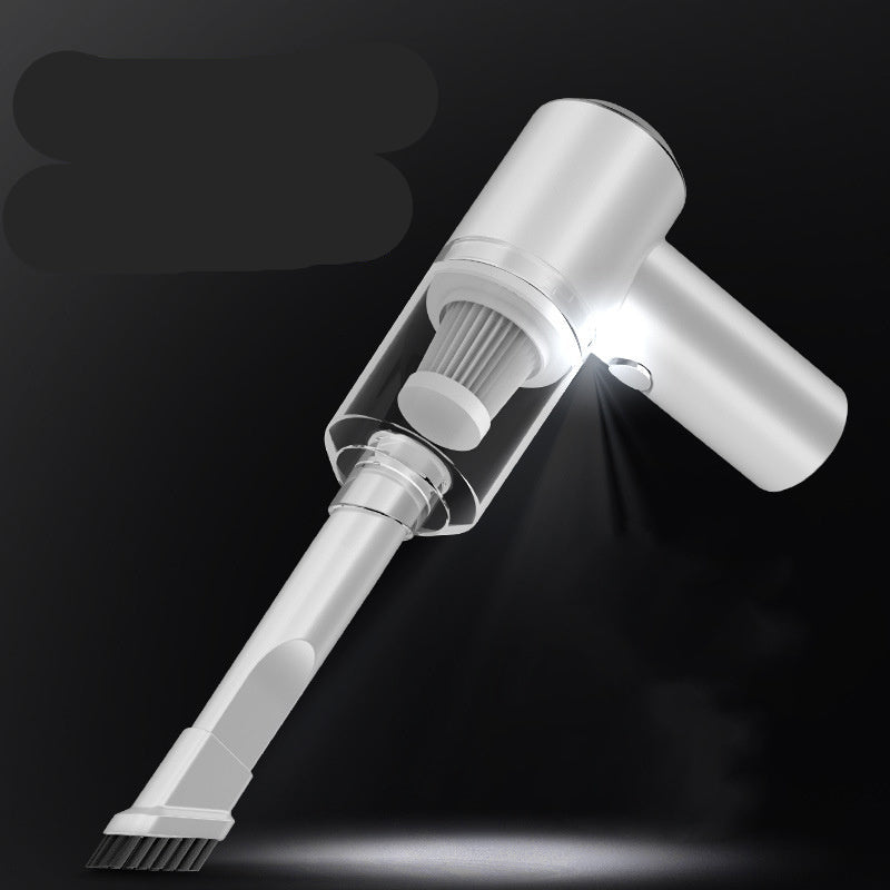 Handheld vacuum cleaner with power specifications on a black background