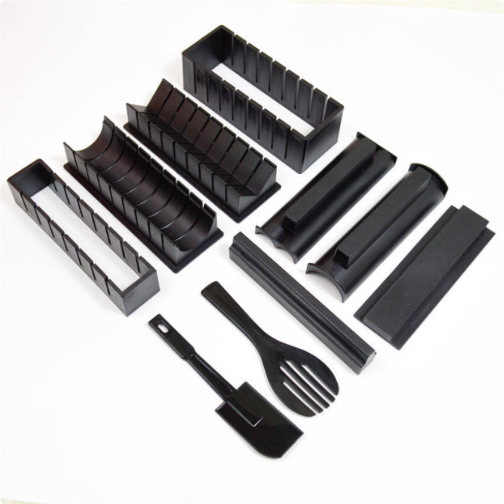 Set of black kitchen utensils and tools on a white background