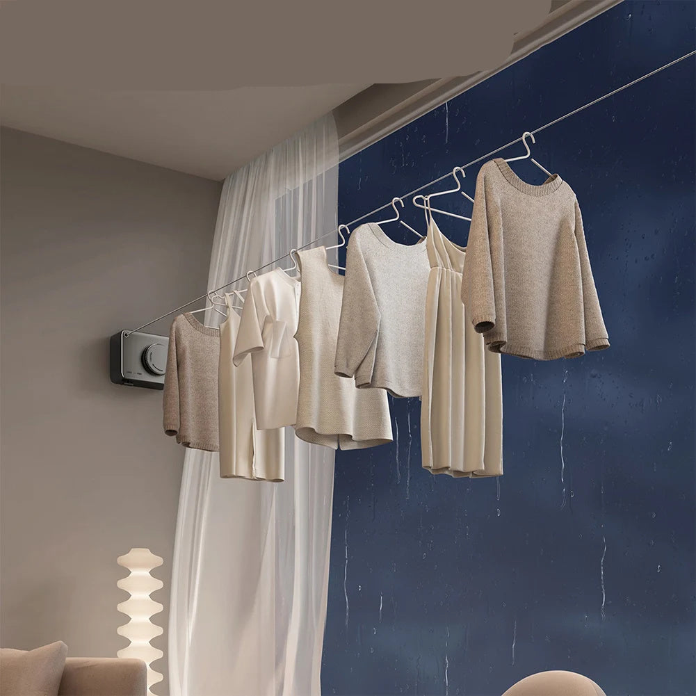 Wall Hanging Laundry Line Household Wire Telescopic Clothesline Rust-Proof Anti-Sagging Laundry Line For Indoor Outdoor Clothes Drying Rack