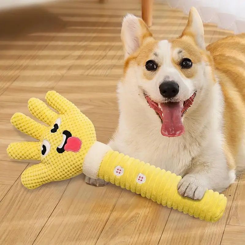 Palm-Shaped Squeaky Plush Dog Teething Toy – Bite-Resistant Pet Chewing Toy