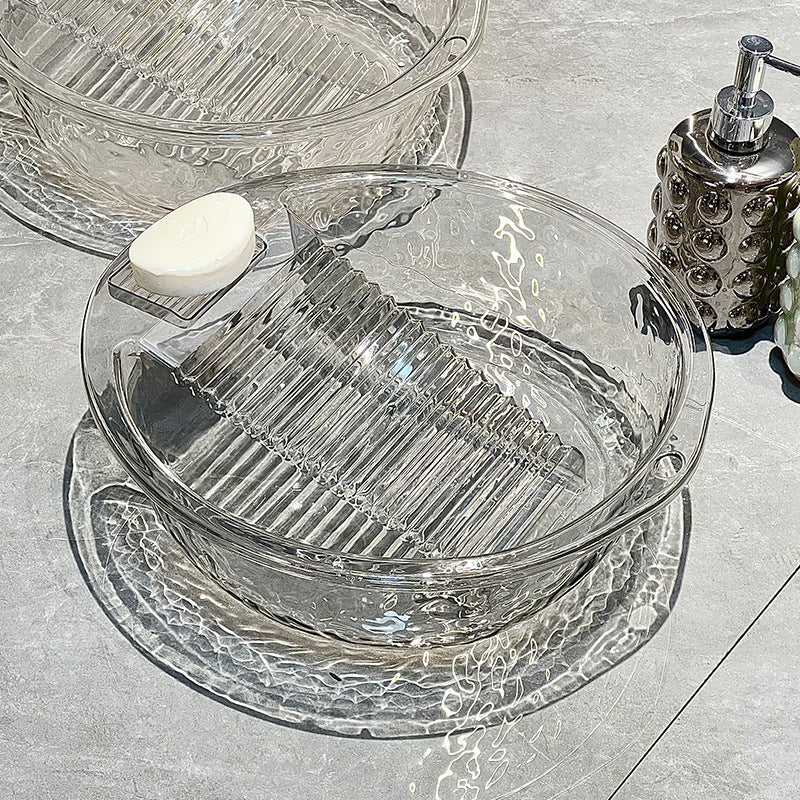 One-piece Plastic Thickened Laundry Basin with Washboard – Transparent Durable Laundry Tool