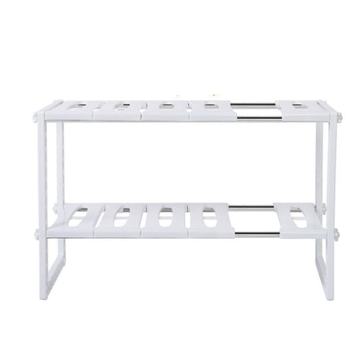 Retractable shelf with text indicating its repositionability on a white background