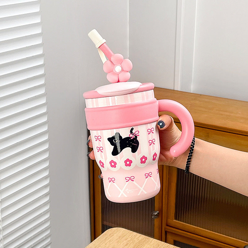 Large Capacity Vacuum Cup Cold-keeping Straw Double Drink
