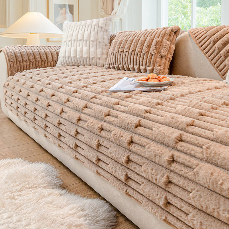 Rabbit Plush Sofa Cushion – Winter Thickened Fleece Comfort Cover