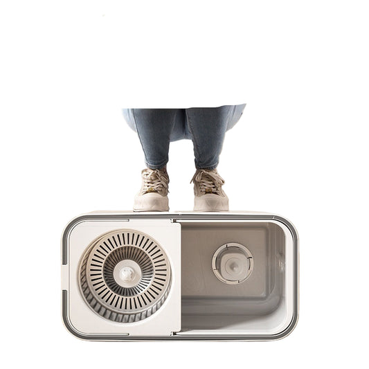 Person standing on a thickened PP material product with text indicating its durability.