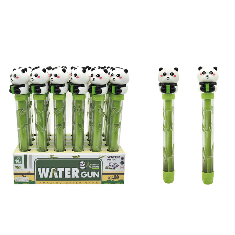Set of panda-themed water guns with packaging on a white background