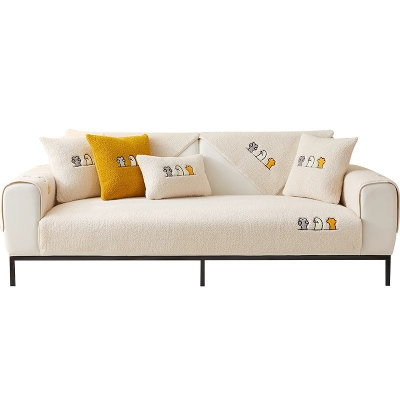 Non-Slip Thick Lambskin Sofa Cushion – Plush Dust Cover with Modern Simplicity