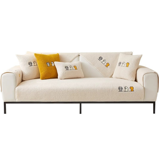 Non-Slip Thick Lambskin Sofa Cushion – Plush Dust Cover with Modern Simplicity