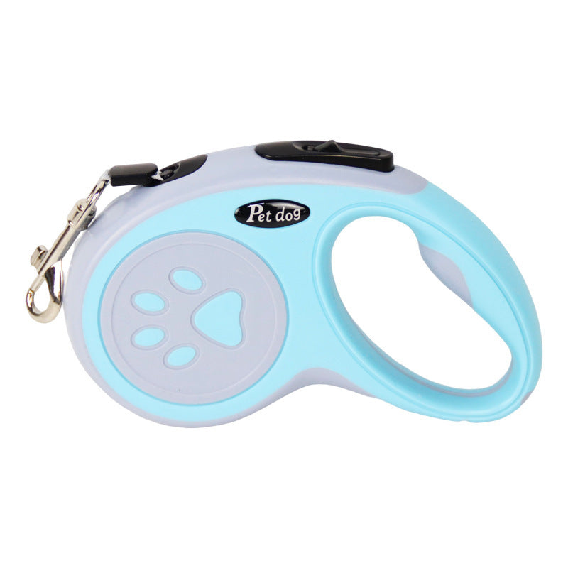 Light blue pet leash with paw design on a white background