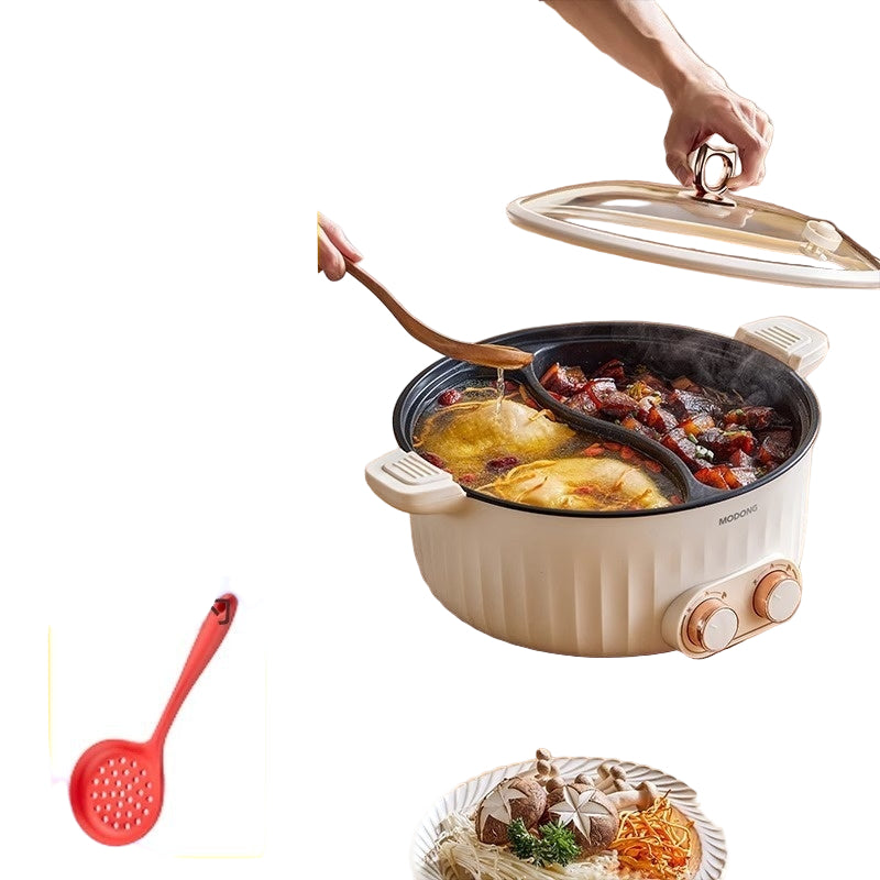 6L Double-boiled Pot with cooking scene and feature text on a yellow background